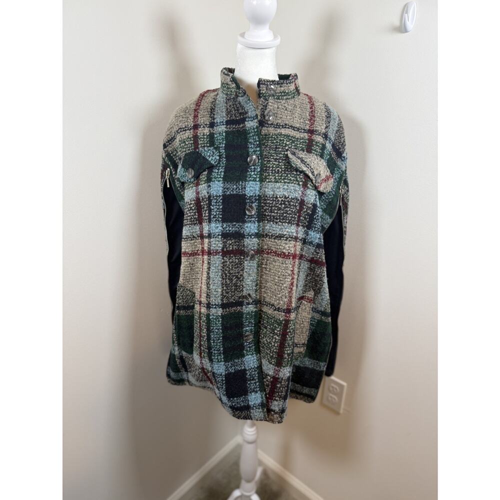 Andersen & Lauth Anthropologie One Size Plaid Button Up Cape Jacket Fall Travel